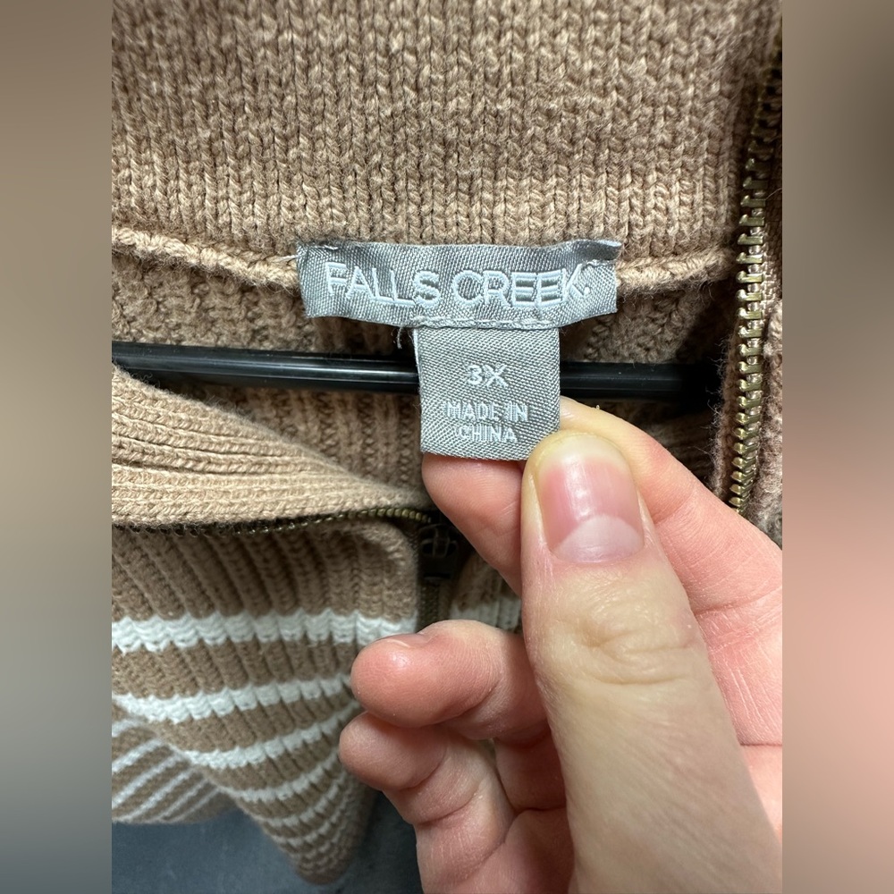 Falls Creek Tan and Cream Zip-Up Sweater - Picture 2 of 3